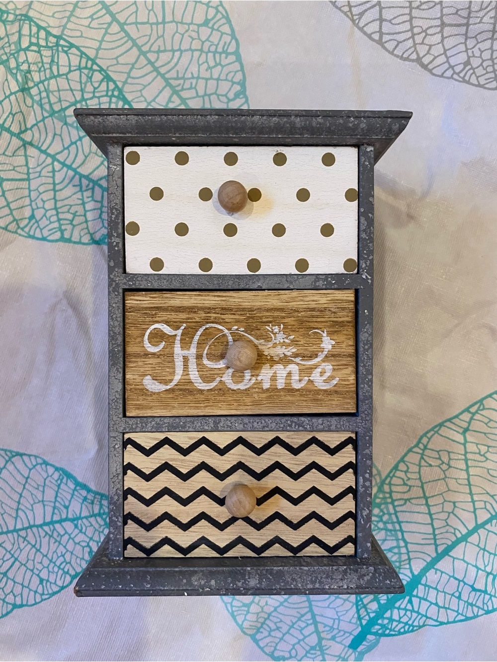 Rustic Gray Mini Drawer Organizer - White, Wood, Black Accents